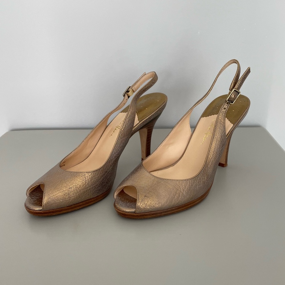Cole Haan NikeAir Slingback Pumps Metallic Gold open Peep Toe Size 8